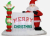 Santa and Elves Holding Merry Christmas Sign Airblown Inflatable.
